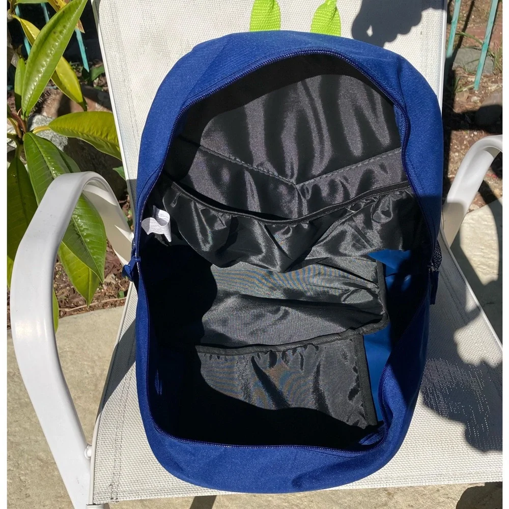 Blue Backpack with Green Trim Side Pockets New